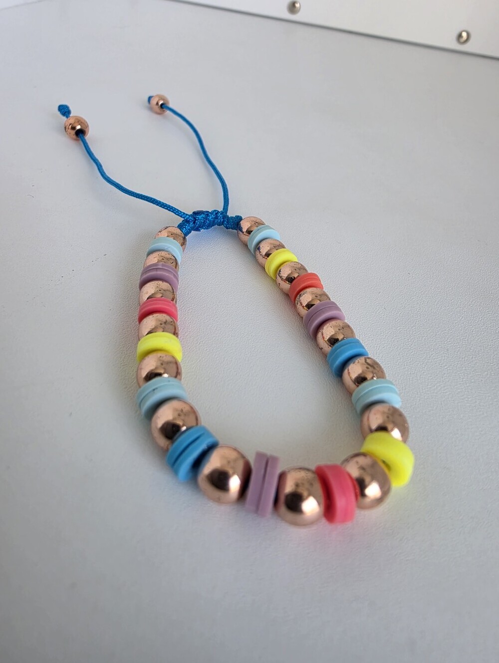 Handmade Multicolor Beaded Adjustable Bracelet Rose Gold Tone